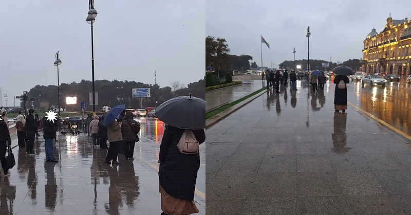 Dayanacaq olmadığı üçün yağışın altında avtobus gözləyirlər AYNA dan AÇIQLAMA