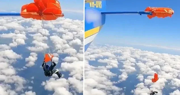 Paraşütü təyyarənin qanadına ilişdi, belə xilas oldu VİDEO