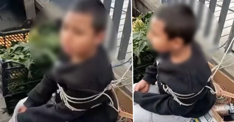 Oğurluq etdiyi deyilən 9 yaşlı uşağı iplə bağlayıb Videoya çəkdi