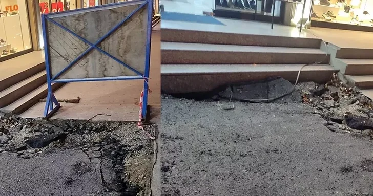 В одном из районов Баку новое покрытие тротуара полностью разрушилось спустя сутки