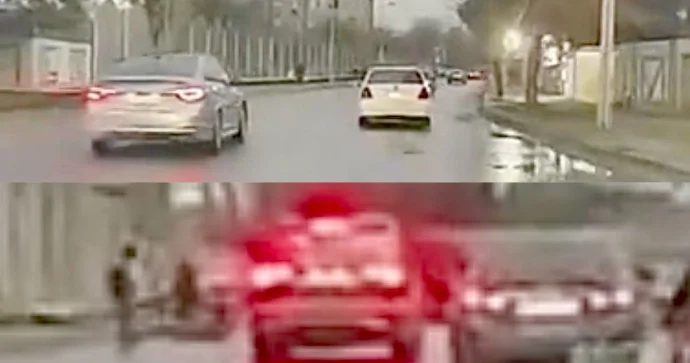 Binəqədidə əks yola çıxan sürücü keçiddən keçən piyadaları vurdu REAL VİDEO