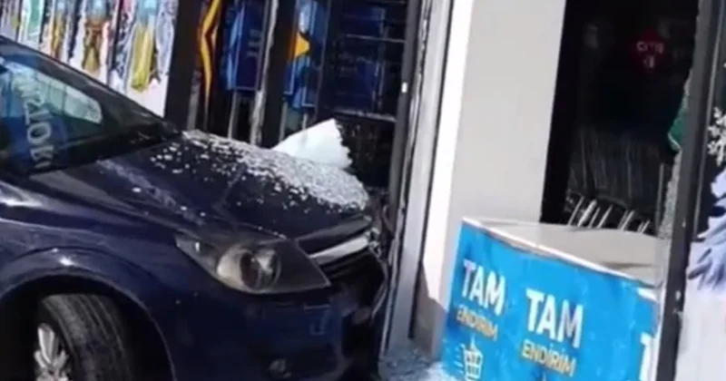 Ağdaşda əyləci tutmayan avtomobil mağazaya girdi VİDEO