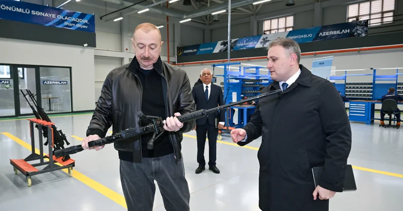 Prezident Tərtərdə silah zavodunun açılışında FOTOLAR