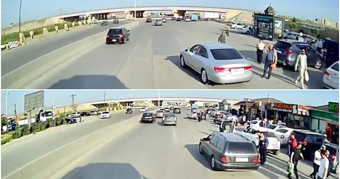 Yola baxmadan hərəkət edən “manatlıq” taksilər “KamAZ”a qəza şəraiti yaratdı VİDEO