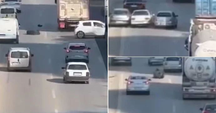 Yük maşınının altından çıxan təkər zəncirvari qəzaya səbəb oldu VİDEO