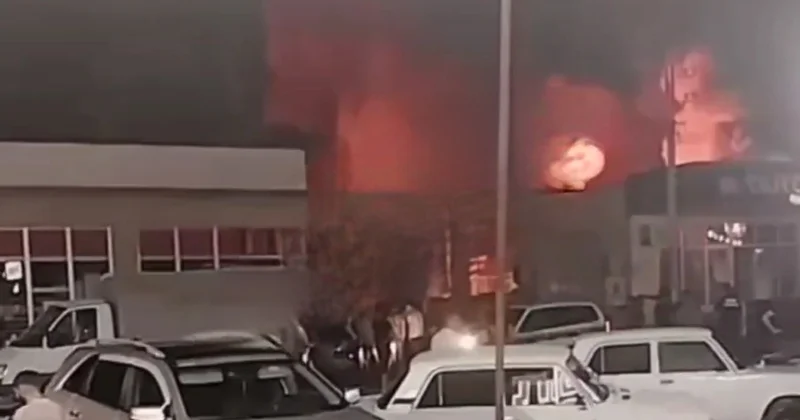 Azərbaycanda bazarda yanğın olub VİDEO