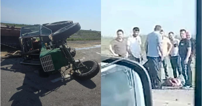 Ağdaşda “TIR”la traktor toqquşdu, sürücülərdən biri yaralandı VİDEO