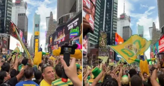 Braziliya azarkeşləri Tayms Skveri karnavala çeviriblər VİDEO