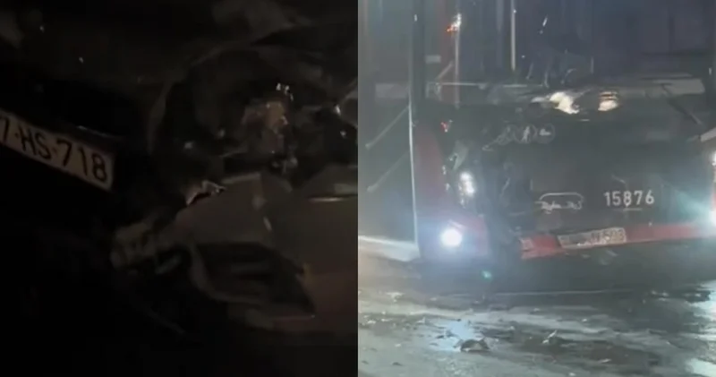 Bakıda BakuBus avtobusu minik avtomobili ilə toqquşub
