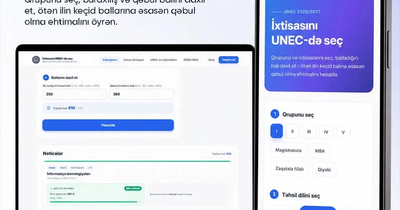 UNEC запустил калькулятор, который позволяет абитуриентам и бакалаврам рассчитать свои шансы на поступление в университет!