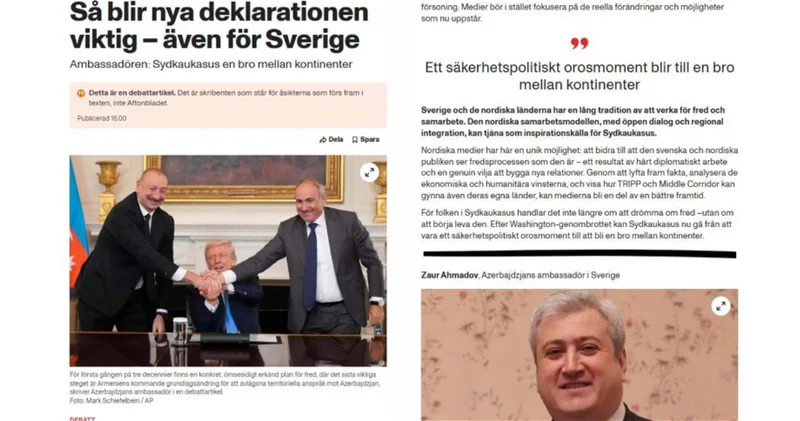 Посол Азербайджана рассказал читателям Aftonbladet о вашингтонском прорыве