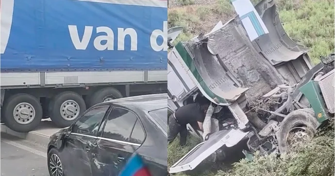 Yol nişanına məhəl qoymayan “TIR” sürücüsü qəza törətdi VİDEO