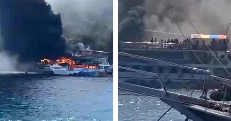 Крупный пожар произошел на прогулочном катере в Турции ВИДЕО