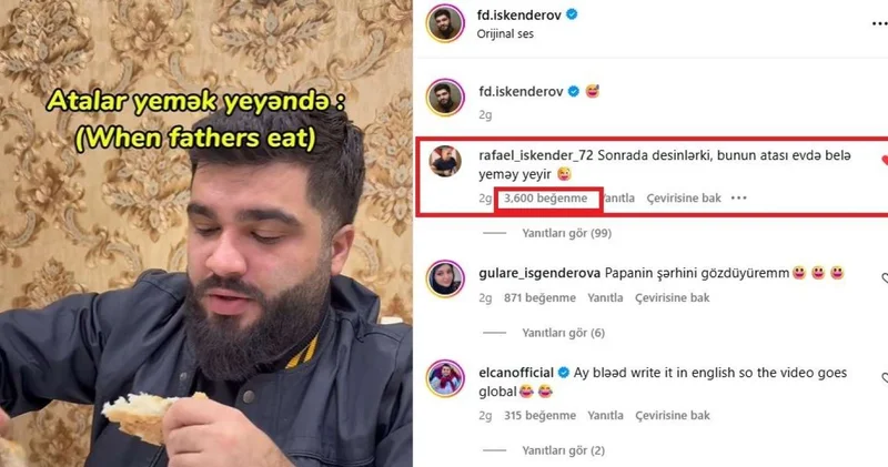Rafael İsgəndərovun oğlunun paylaşımına yazdığı şərh maraq doğurdu: Desinlər ki, atası... VİDEO