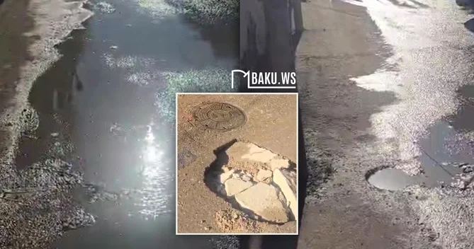 Bakıda məktəbin yanında TƏHLÜKƏ Maşın düşsə yoxa çıxar