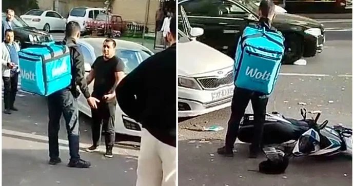 Bakıda “KIA” mopedlə toqquşdu, sürücülər arasında mübahisə düşdü VİDEO