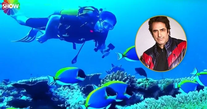 Mahsun Kırmızıgül Hind Okeanında 3 köpək balığı ilə üzdü