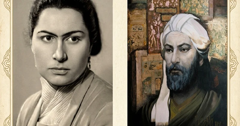 Mütəfəkkir baxışlarının fonunda Xəmsə səhifələri Nizami Gəncəvinin portreti