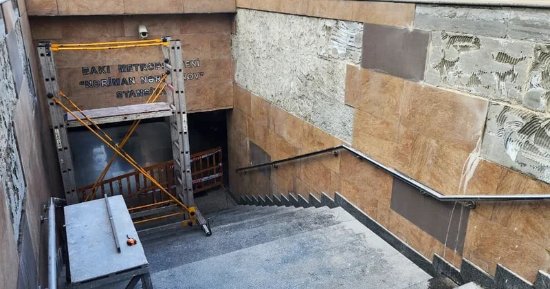 Bakı metrosunun Nərimanov stansiyasının çıxışında təmir işləri aparılır FOTOLAR
