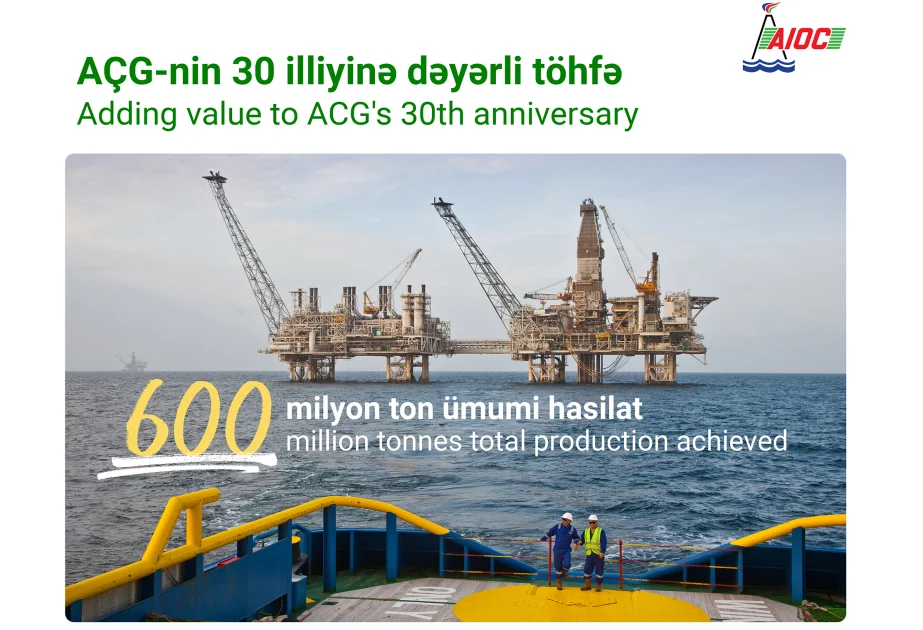 AzəriÇıraqGünəşli yatağında ümumi neft hasilatı 600 milyon tona çatıb AZƏRTAC