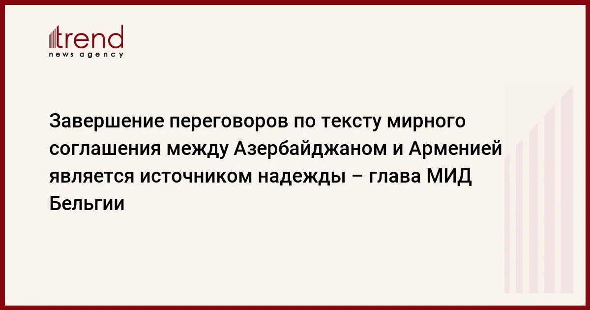 Завершение переговоров по тексту мирного соглашения между Азербайджаном и Арменией является источником надежды глава МИД Бельгии