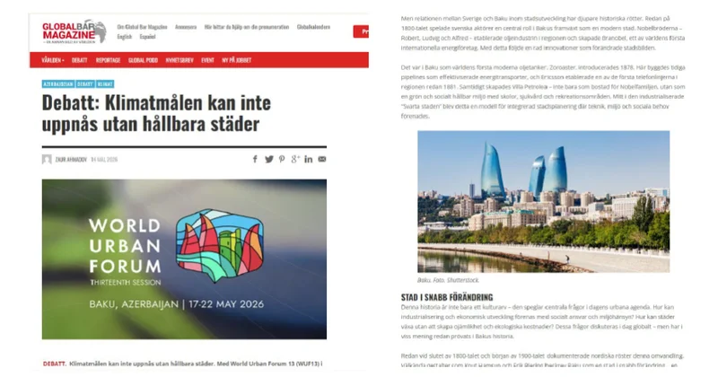 İsveçin “Global Bar Magazine” nəşri Bakıda keçiriləcək WUF13 haqqında məqalə dərc edib