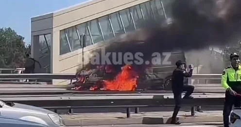 Aeroport yolunda yük maşını yanır ANBAAN VİDEO