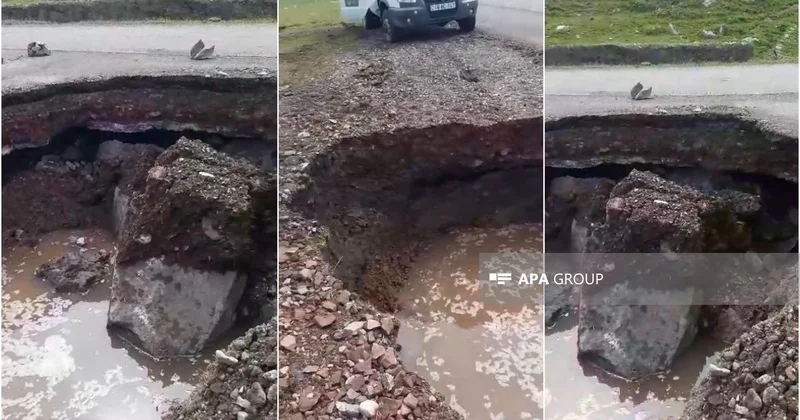 Daşkəsəndə sel suları ciddi fəsadlara səbəb olub, yol çöküb FOTOLENT