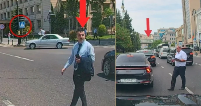 Keçidin yaxınlığında qayda pozan piyadalar biri TANINMIŞ POLİTOLOQDUR VİDEO