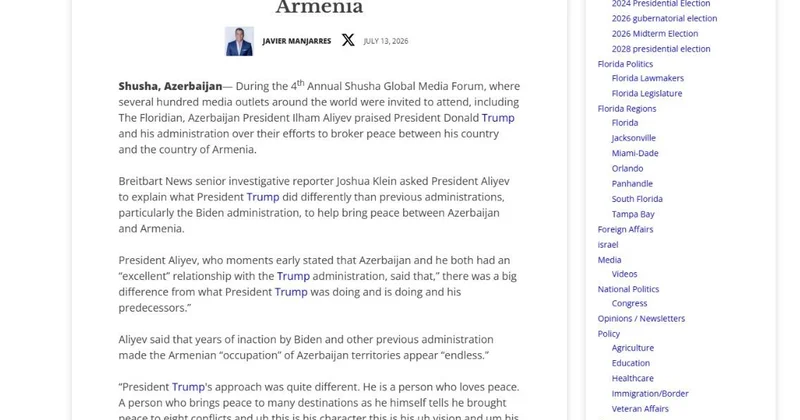 The Floridian о заявлениях Президента Ильхама Алиева о роли Трампа в мирном процессе