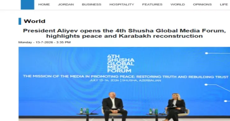 İordaniya mediası Şuşa Qlobal Media Forumunda Prezident İlham Əliyevin çıxışını işıqlandırıb FOTO
