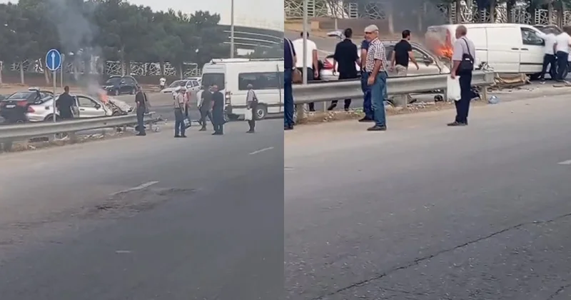 Bakı Sumqayıt yolunda iki avtomobil toqquşdu Biri yanaraq yararsız hala DÜŞDÜ