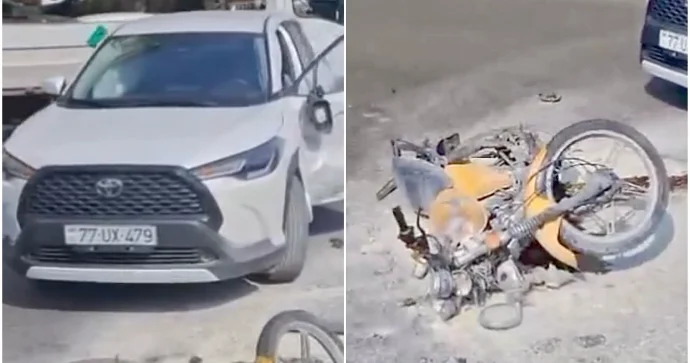Əhmədlidə motosiklet maşınla toqquşdu, sürücüsü xəsarət aldı VİDEO