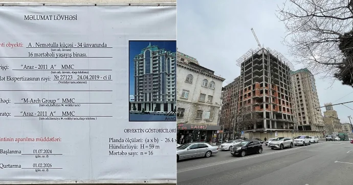 Yeni tikilən binanın lövhəsində “16 mərtəbə” yazılıb amma əlavə mərtəbə yaradılır? Memardan İDDİA FOTO