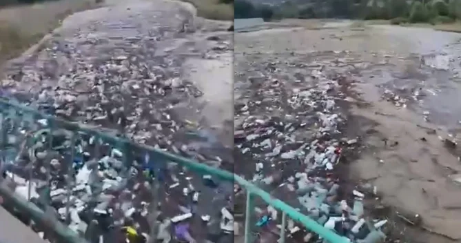 Tovuza gələn sel Zəyəm çayına qalaq qalaq zibil gətirdi