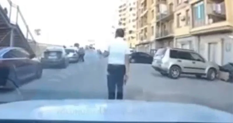 Avtomobilə məhəl qoymadı, uzun müddət yolun ortası ilə getdi Video