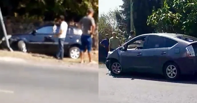 Balakəndə “KIA” əvvəl avtomobilə, sonra işıq dirəyinə çırpıldı VİDEO