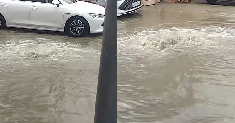 Xırdalanda küçələri su basdı: Çətinlik yarandı