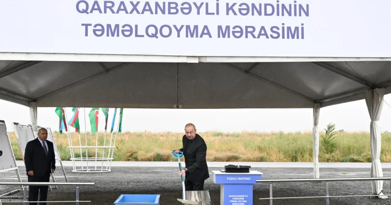 Prezident İlham Əliyev Füzuli rayonunun yeni salınacaq Qaraxanbəyli kəndinin təməlini qoyub