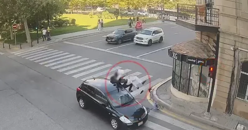 Avtomobil “qırmızı”dan keçən skuteri vurdu Anbaan görüntülər