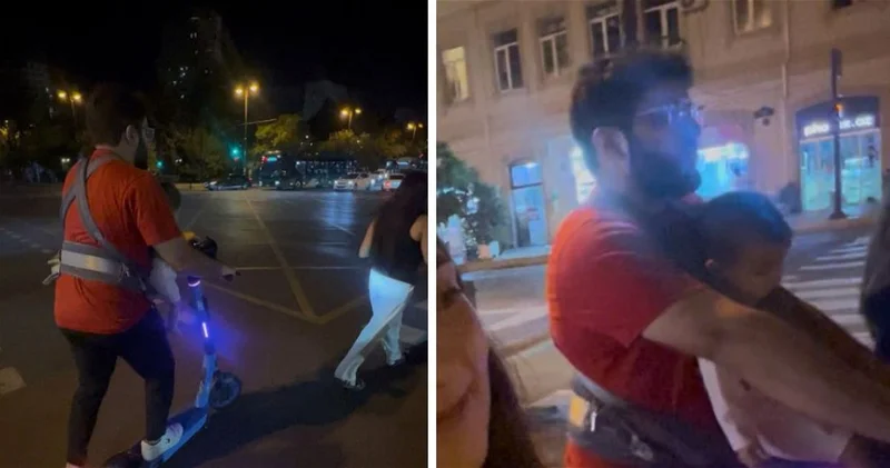 Мужчина с младенцем на электросамокате в Баку: почему такая поездка недопустима ВИДЕО
