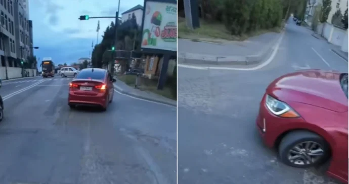 Maşını yolayrıcında saxlayıb motosiklet sürücüsünə təhlükə yaratdı VİDEO