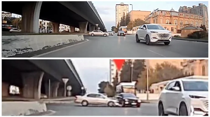 Bakıda yol nişanını heçə sayan sürücü qəzaya səbəb oldu ANBAAN VİDEO