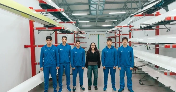 Leyla Əliyeva Mingəçevirdə yerləşən avarçəkmə bazasında idmançılarla görüşüb