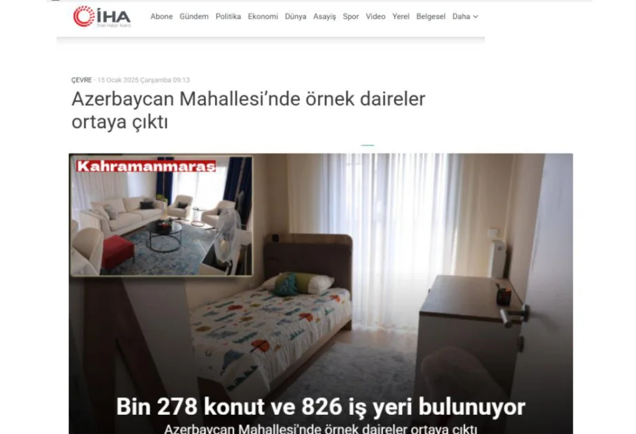 Türkiyə mediası Kahramanmaraşdakı “Azərbaycan” məhəlləsində ilk hazır mənzilləri nümayiş etdirib AZƏRTAC