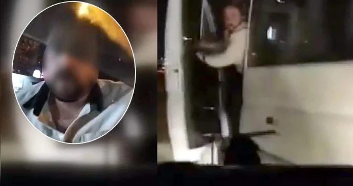 Sürücülər arasında yol üstündə dava düşdü Başı ilə şüşəni sındırdı VİDEO