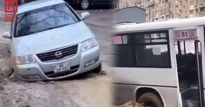 Bir gündə avtomobil və avtobus çuxura düşdü Hər iki sürücüyə kompensasiya VERİLƏCƏK?