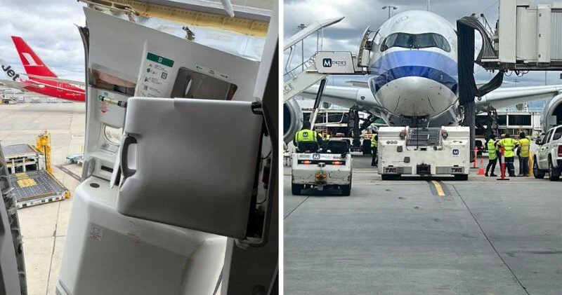 Телетрап сорвал дверь самолета China Airlines в аэропорту Мельбурна ВИДЕО