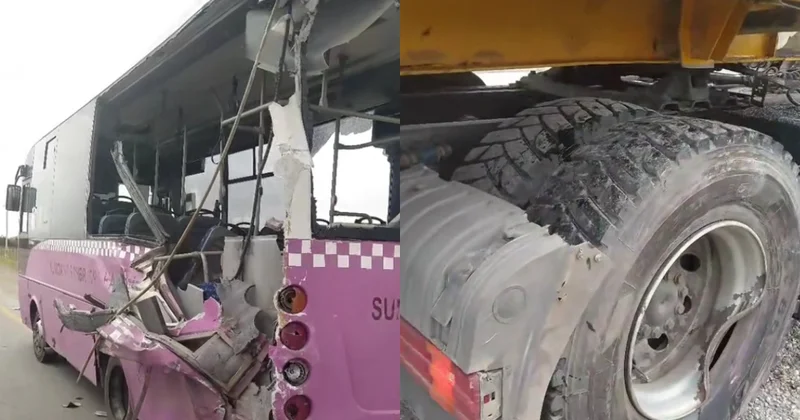 Bakı Quba yolunda avtobus yük maşını ilə toqquşdu