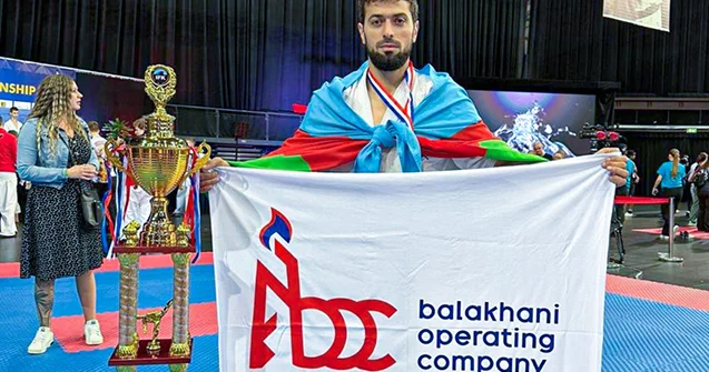 Balaxanı neftçisi evə ikiqat dünya çempionu kimi döndü Foto
